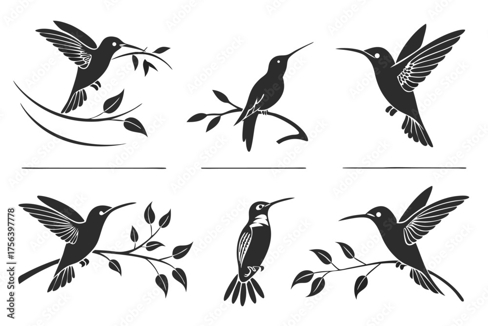 Fototapeta premium Realistic hummingbird icon set for design projects