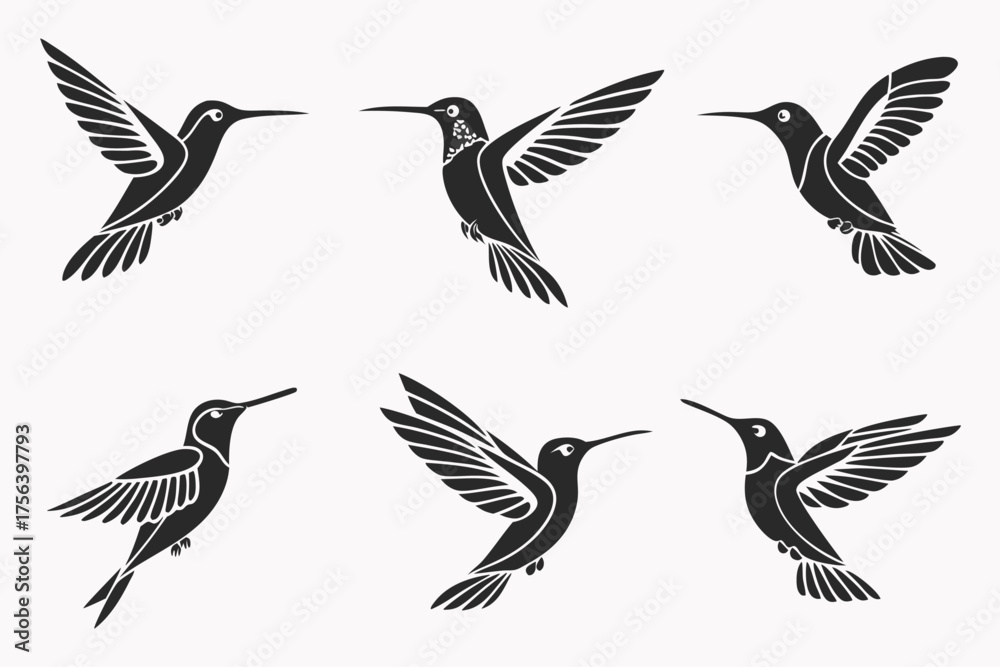 Fototapeta premium Realistic hummingbird icon set for design projects