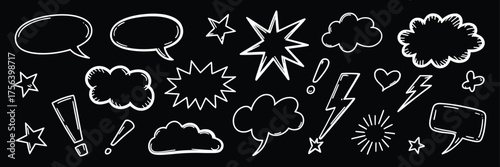 Comic Speech Bubble Doodle Clipart, Hand Drawn Callout and Symbol Set.