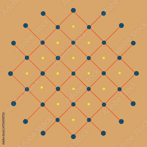 Geometric Diamond Lattice with Dots Pattern Design Illustration. Decorative Diamond Grid.