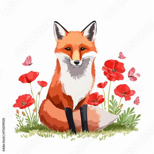 Fuchs zwischen Mohnblumen