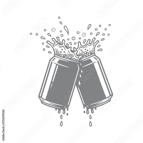 Clinking Beverage Cans with Splashing Liquid Illustration