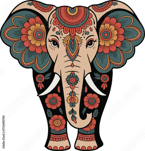 Decorative Elephant Vector Art With Floral Patterns And Mandala Elements