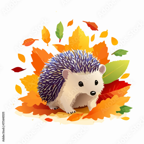 Igel zwischen Herbstblättern