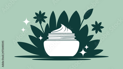 Elegant cream jar with botanical elements for natural beauty concepts and skincare advertising, perfect for cosmetic promotions and spa designs