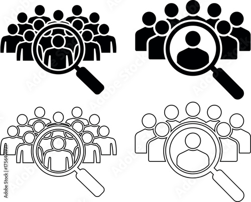 HR recruitment concept with magnifying glass focusing on one person