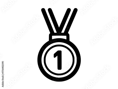 a black and white icon of a medal with the number one on itblack, flat, gold medal, icon, illustration, medal, stop watch, symbol, web 