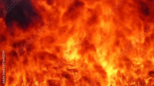 Intense, vibrant orange and red fire flames blaze with destructive heat and energy, creating a dangerous background texture.