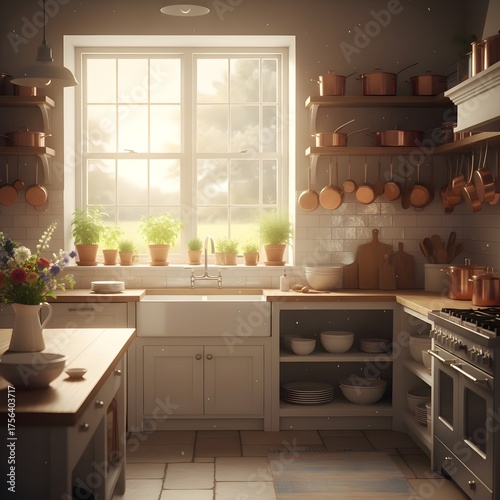 Bright Rustic Kitchen Interior with Natural Wooden Details