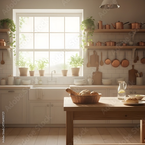 Cozy Kitchen Window with Potted Plants and Warm Morning Glow
