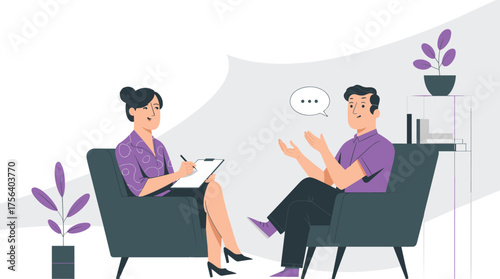 Counseling session illustration vector with speech bubble