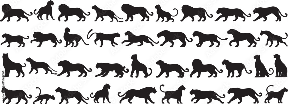 Naklejka premium Seamless pattern with various lion silhouettes