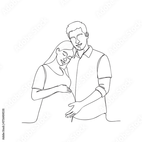 Wallpaper Mural Continuous line drawing of a pregnant woman resting her head on a man's shoulder with hands on her belly Torontodigital.ca