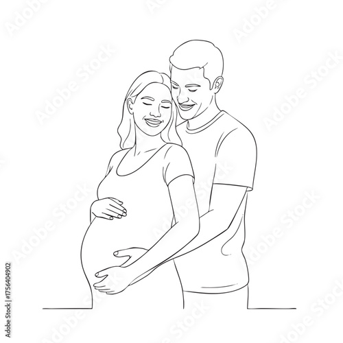 Wallpaper Mural Happy pregnant woman and man embracing with hands on belly line art couple embrace Torontodigital.ca