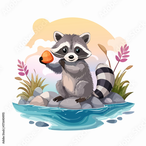 Waschbär am Flussufer