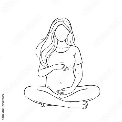 Wallpaper Mural Line art illustration of a pregnant woman sitting cross-legged with hands on her belly pregnancy Torontodigital.ca