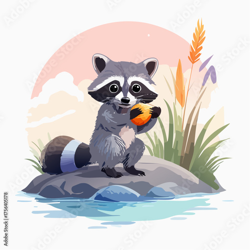 Waschbär am Flussufer