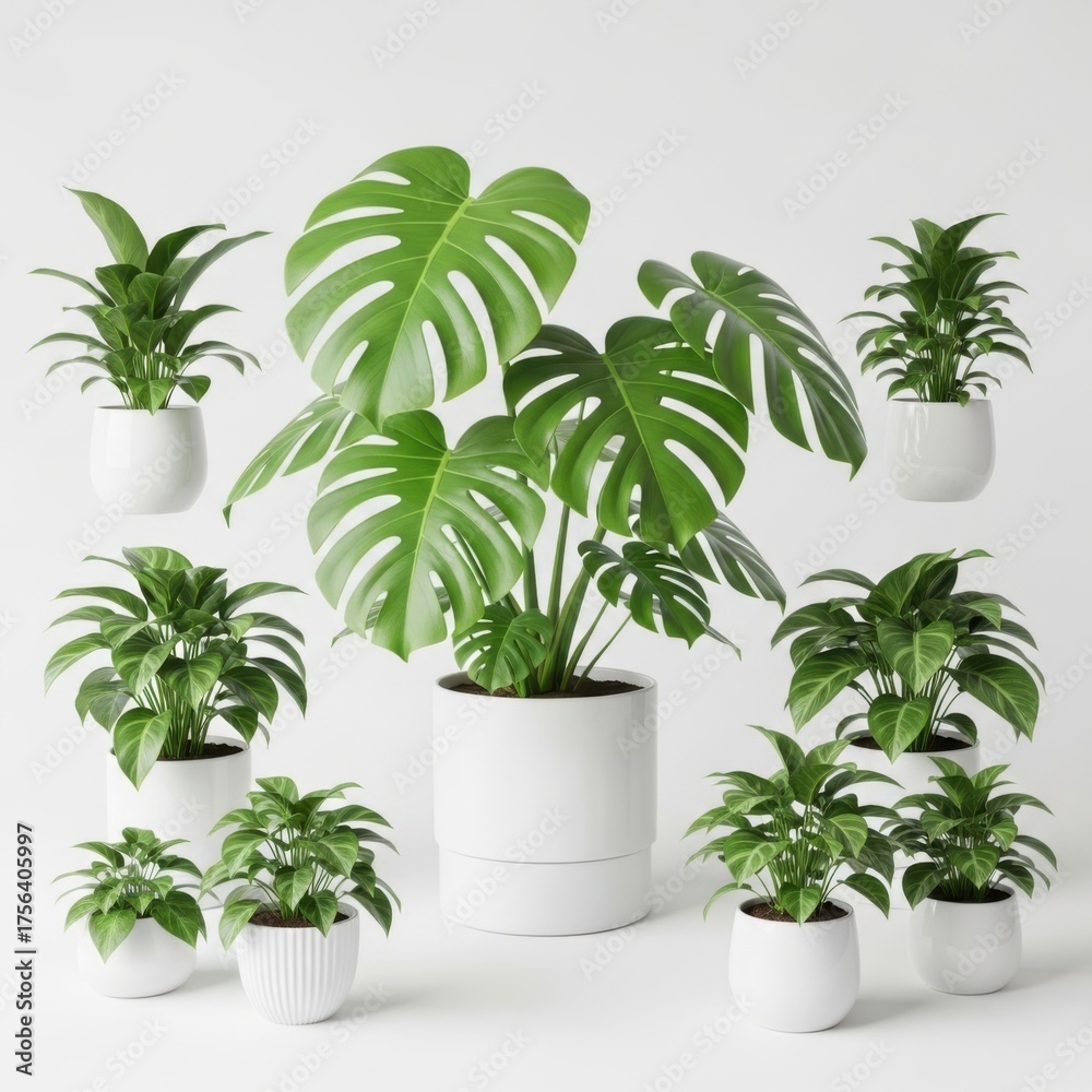 Obraz premium Collection of various potted houseplants arranged on a white background