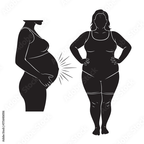 Wallpaper Mural Silhouette of a pregnant woman and a woman with a fuller figure in black and white pregnancy Torontodigital.ca