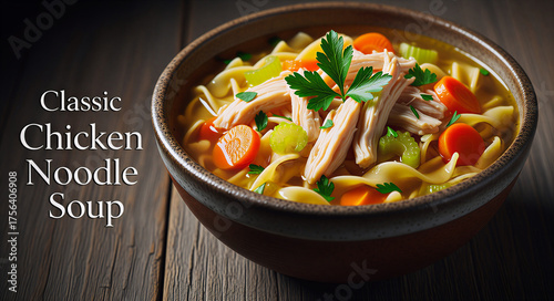 Classic Chicken Noodle Soup in a Bowl