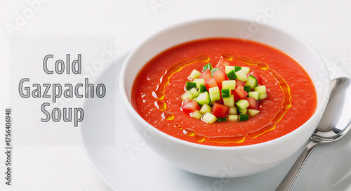 Cold Gazpacho Soup in a Glass Bowl