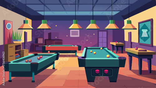 A game room with pool tables arcade games and foosball tables.