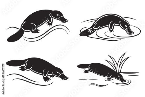Minimalist platypus in water icon set