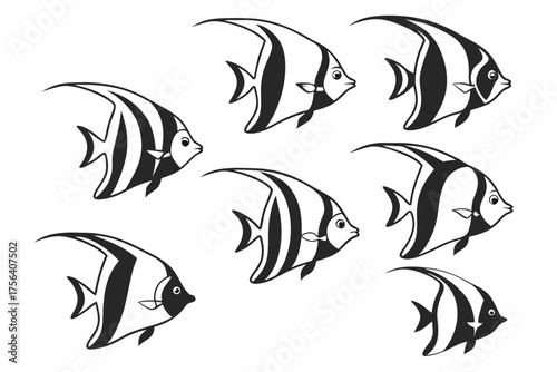 Minimalist moorish idol fish icon set