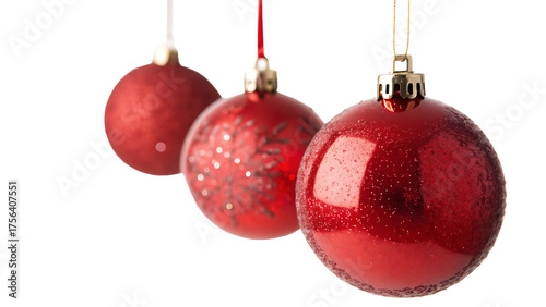 Dangling crimson orbs of holiday cheer cut out on PNG. AI GENERATED.
