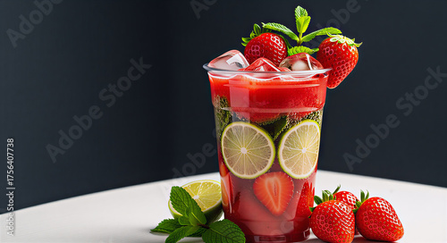 cocktail with strawberry and mint
