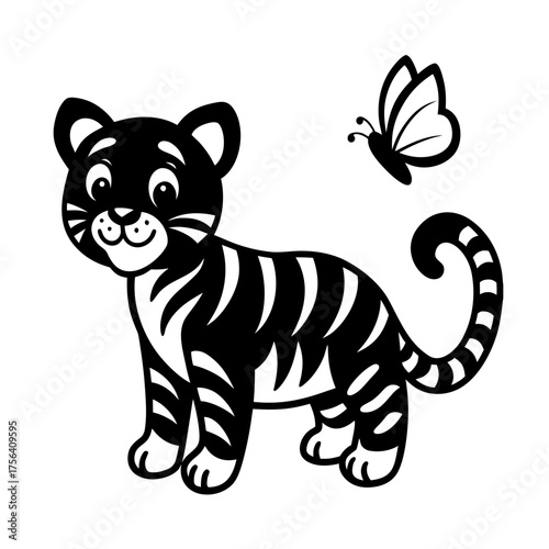 tiger cub with butterfly on its nose for kids