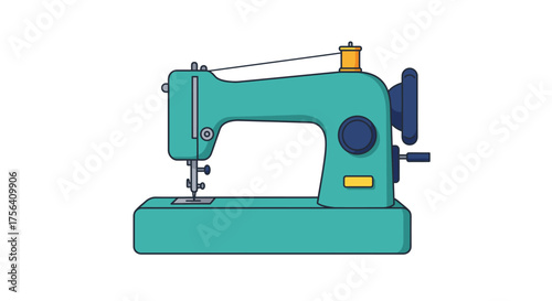 Simple teal cartoon illustration of a classic sewing machine design
