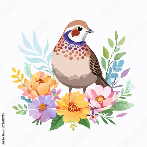 Rebhuhn auf Frühlingswiese