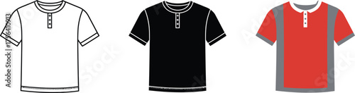 Set of three men's polo shirts in different colors black white and red for fashion apparel design and clothing collections vector