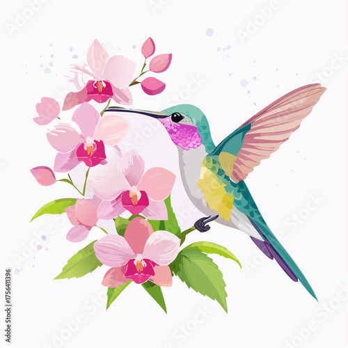 Kolibri auf Orchideenblüte