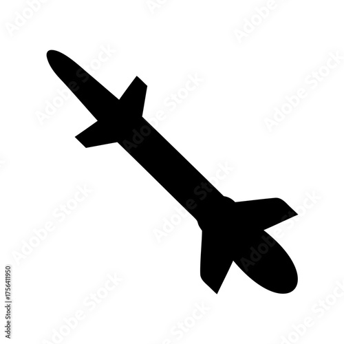Isolated black silhouette of a missile on a white background image