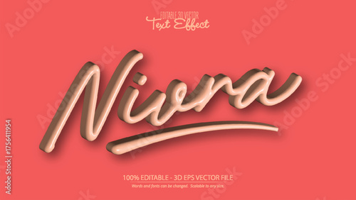 Editable 3D script text effect design with smooth shadow and soft pink color style for creative typography use