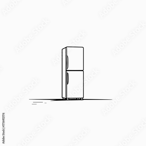 Modern refrigerator in minimalist design on white background  