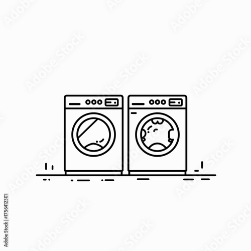 Two washing machines in modern minimalistic style on white background  