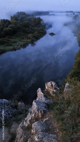 Scenic Foggy River at Sunrise