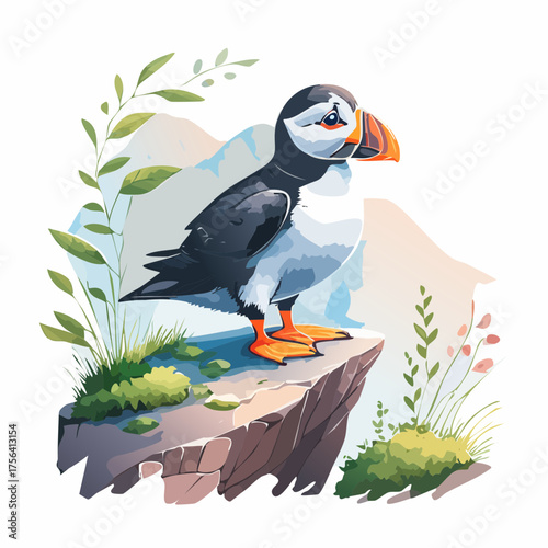 Papageitaucher auf Klippe