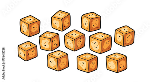 Tofu Temptations: An Isometric Array of Delicious Golden Tofu Cubes