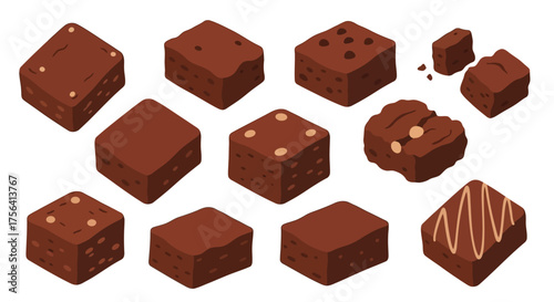 Delectable chocolate brownie collection, isometric view dessert sweets treats