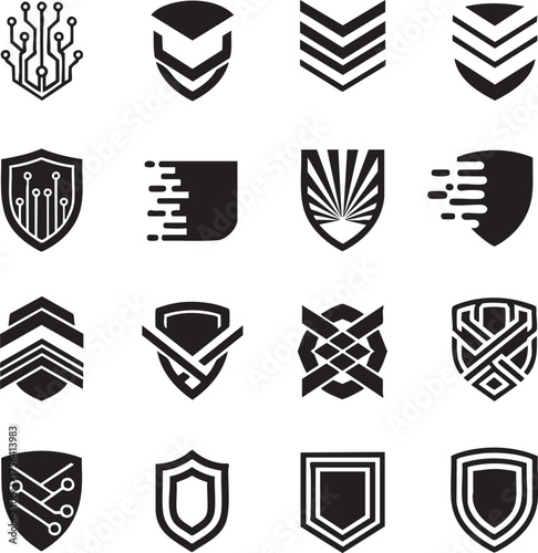 Modern Geometric Shield Icons Security, Protection, and Abstract Emblems Vector Set