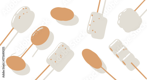 Minimalist Fish Cake Skewers Illustration for Food and Culinary Art projects