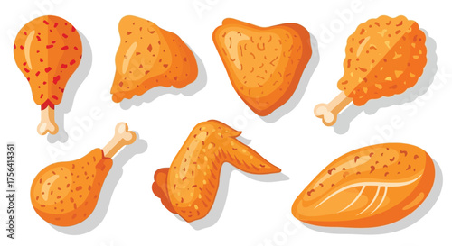 Crispy Fried Chicken Pieces Vector Illustration for Food Concept Design