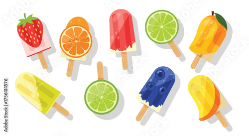 Assortment of Refreshing Fruit Popsicles on Sticks for Summertime Treats
