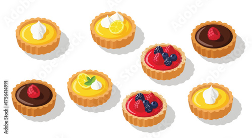 Delightful assortment of mini tarts with lemon, berries, and chocolate fillings