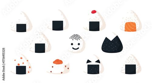 Playful onigiri assortment showcasing diverse fillings and delightful designs