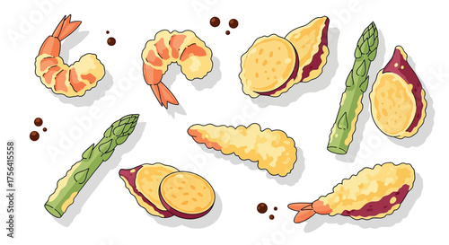 Japanese delight: Artistic depiction of assorted freshly cooked tempura
